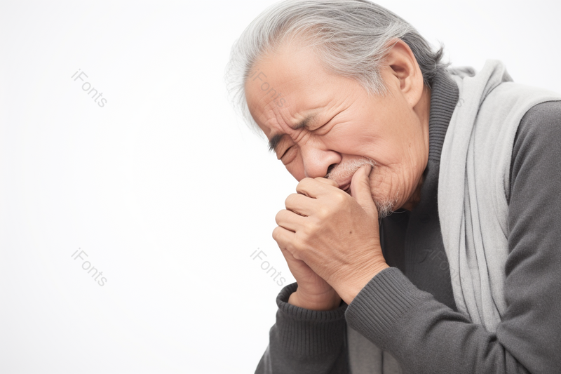 白发苍苍的老年人难受痛苦的捂着嘴巴咳嗽,高清,摄影图,摄影图片,图片大全,摄影图免费下载